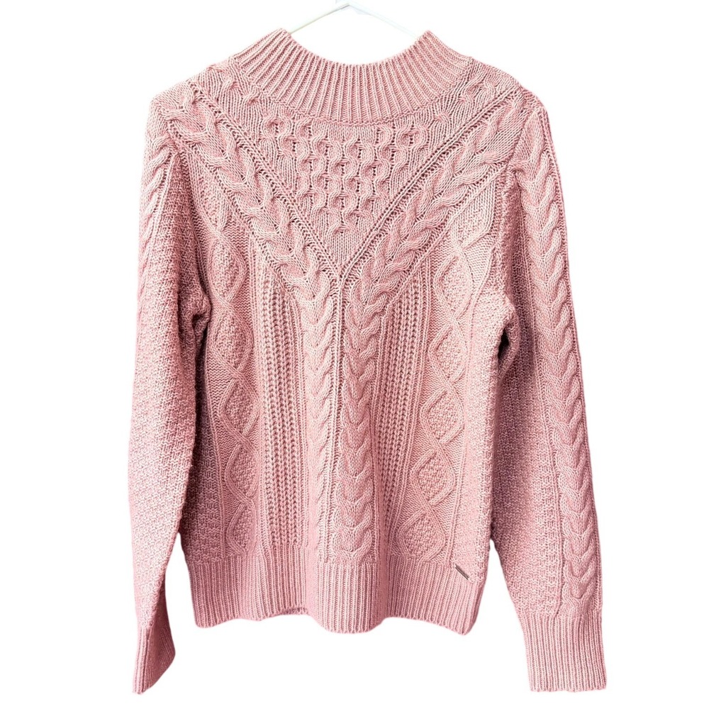 Abercrombie & Fitch Sweater Women Medium Pink Cable Knit Mock Neck Pullover